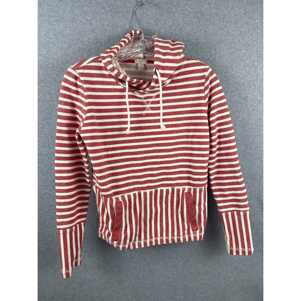 J Crew Hooded Sweater Women's XS Red Striped Long Sleeve Pullover Preppy Spring